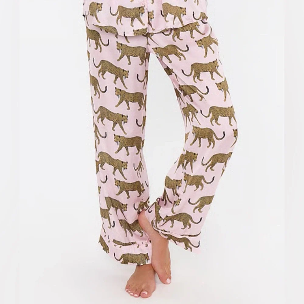 Show Me Your Mumu Womens XS Pink Catwalk Cheetah Silky Pull On‎ Pajama Pants